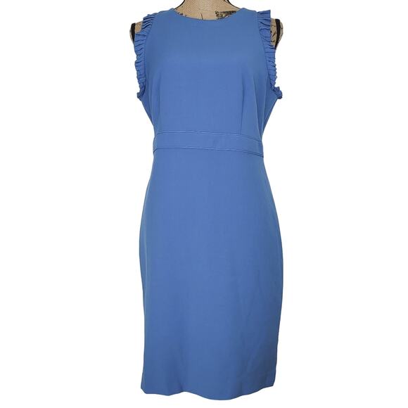Ann Taylor Blue Ruffle Cap Sleeve Empire Dress NWT Size10P - Picture 3 of 14